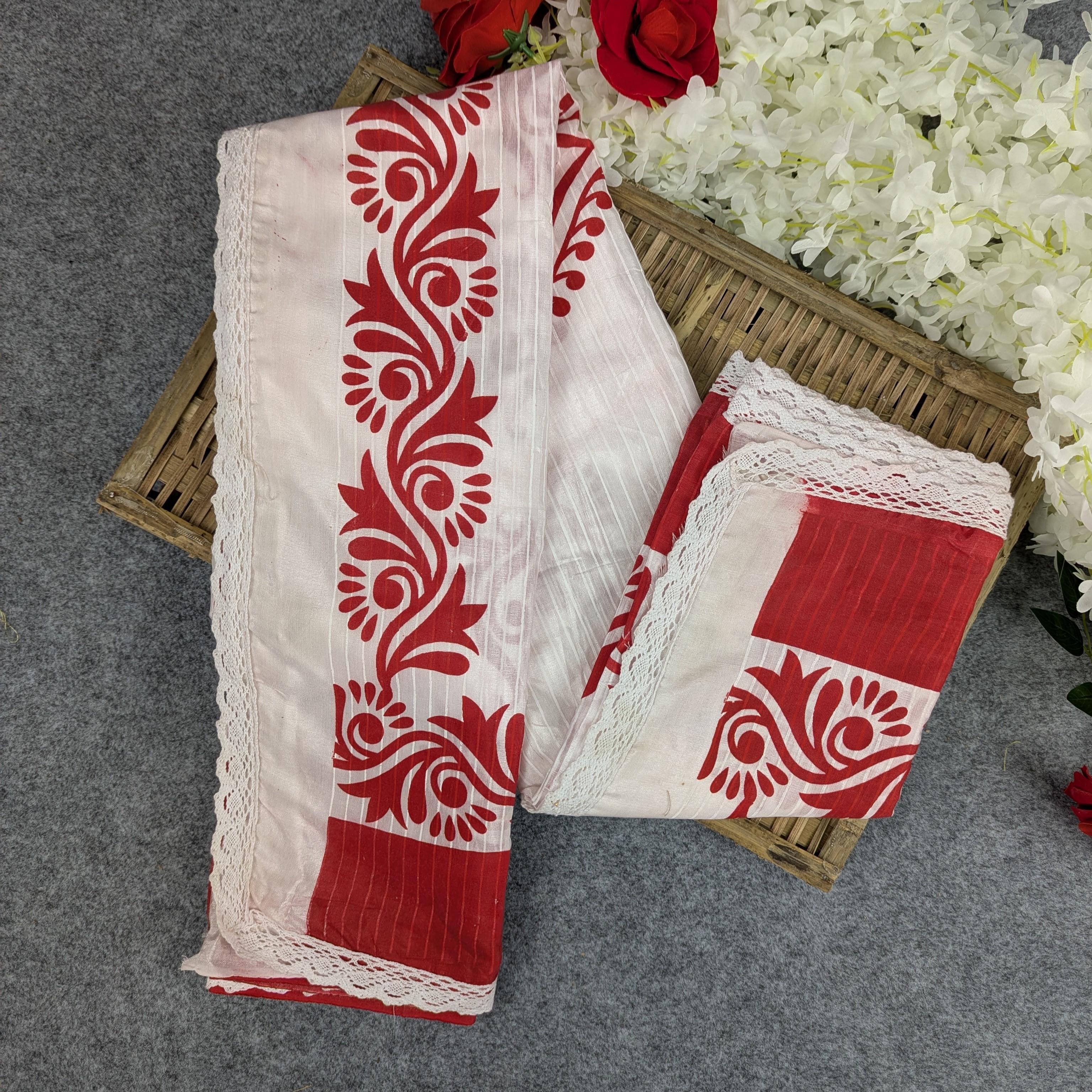 Half Silk Screen Print Sharee - Puja Edition